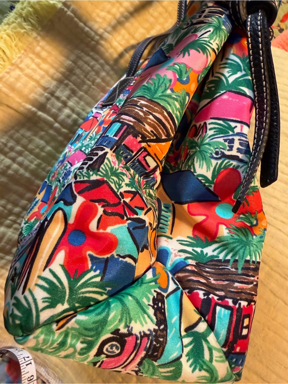 Dooney & Bourke Tropical Island Print Tote Shoulder Bag Colorful Resort Scene - Picture 11 of 16